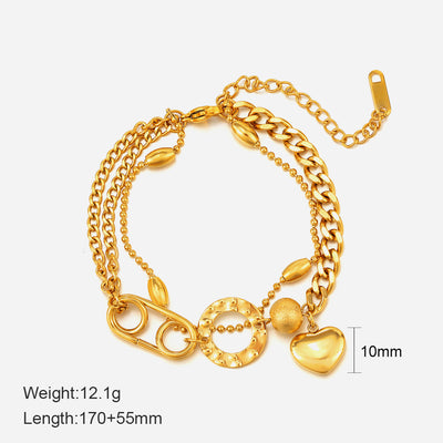 Fashion Double Layer Heart Stainless Steel Bracelet