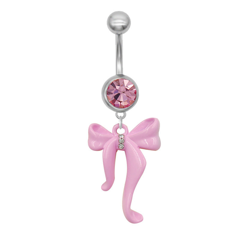 Flamingo and Cat Claw Navel Ring with Rhinestones and Gold Plating
