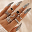 European American Snake-shaped Retro Ethnic Black Geometric Ring Set - 7 Pieces