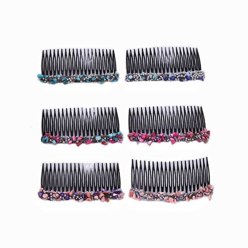 Women's Colorful Stone Hair Band with Artificial Pearl Inlay and Floral Plastic Hair Combs