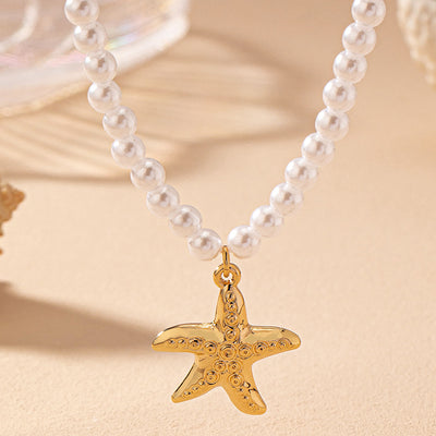 Fairy Starfish Pearl Pendant Necklace for Women