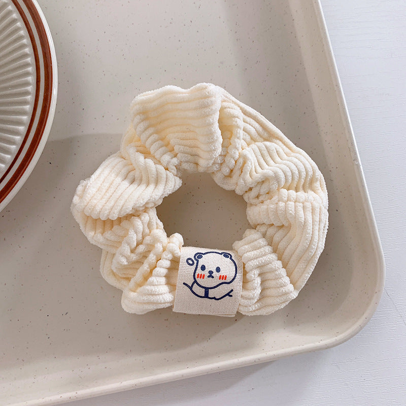 Cartoon Corduroy Bear Hair Tie - Milky White Hair Rope for Women