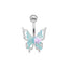 Rose Butterfly Belly Button Ring - 316 Stainless Steel with Acrylic Rhinestones, White Gold Plated