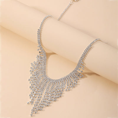 Fashion Geometric Rhinestone Tassel Statement Necklace for Women