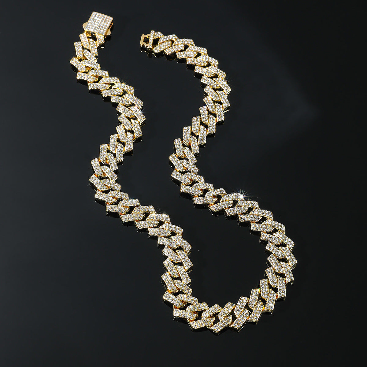 Hip-Hop Alloy Rhinestone Men's Bracelet and Cuban Chain Necklace Set