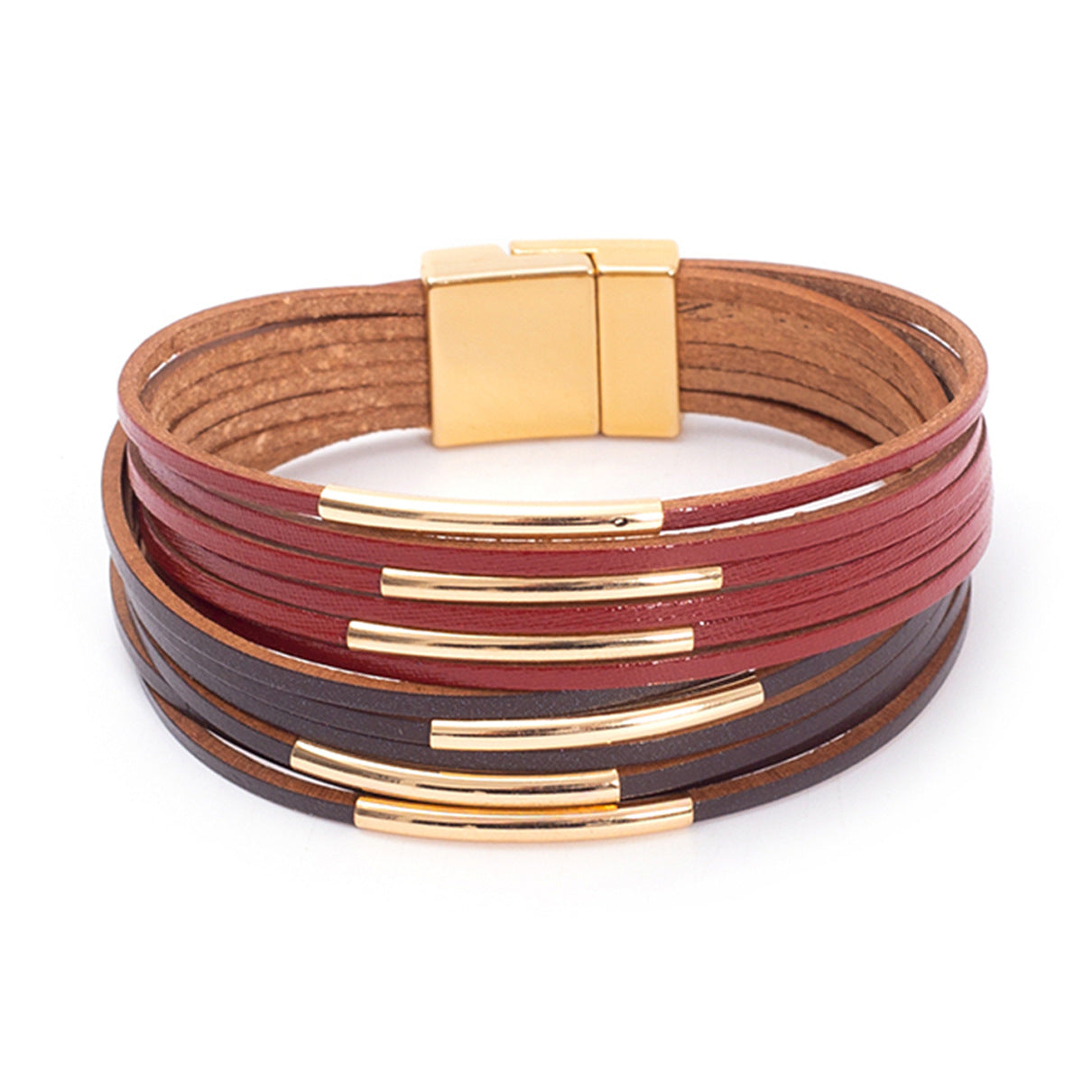 Geometric PU Leather Bangle with Copper Pipe and Magnetic Clasp