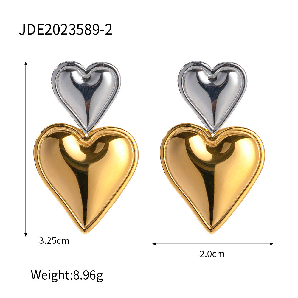 1 Pair IG Style Heart Shape Plating Stainless Steel 18K Gold Plated Drop Earrings