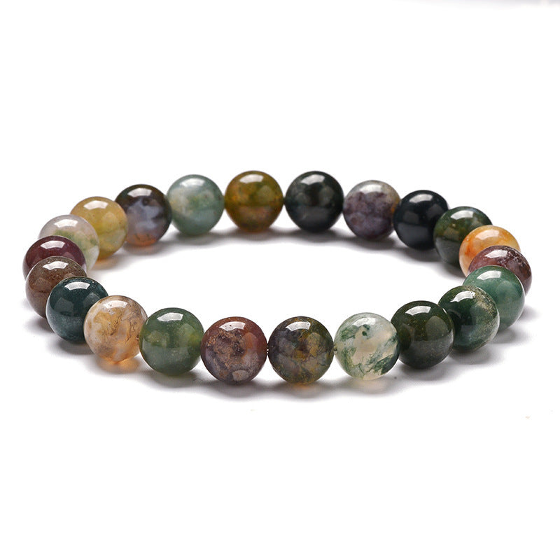 Retro Classic Round Wood Agate Beaded Bracelet with 8mm Tiger Eye and Rainbow Beads