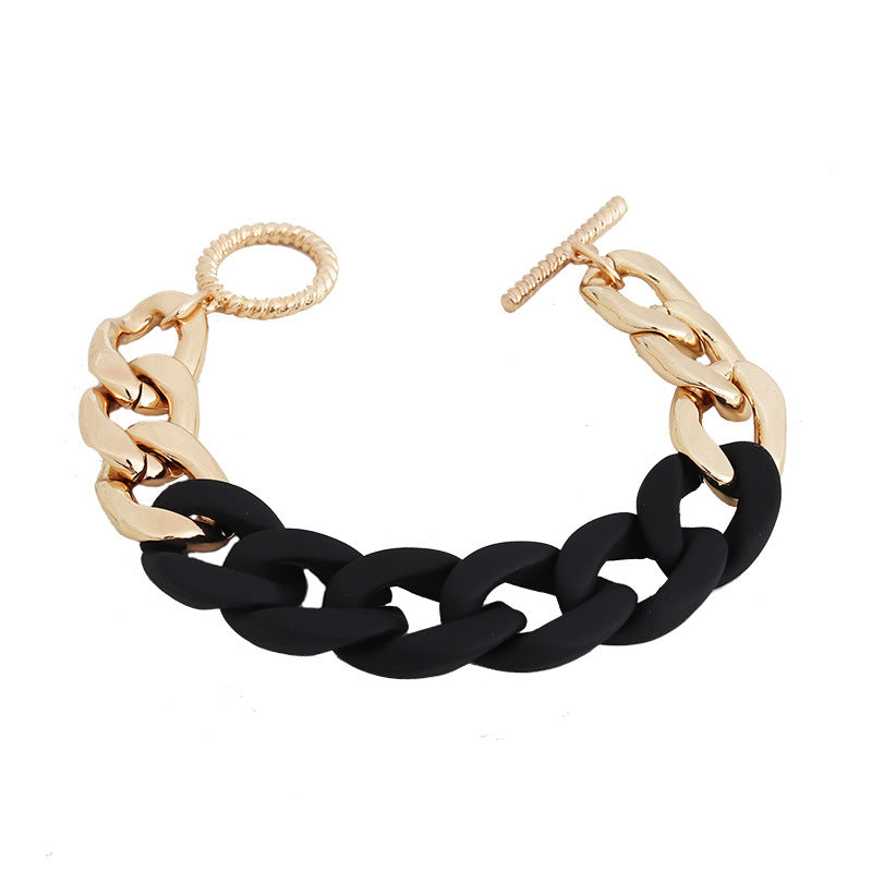 Fashion Color Block Alloy Plated Women's Bracelet with Resin Buckle and Metal Chain Design