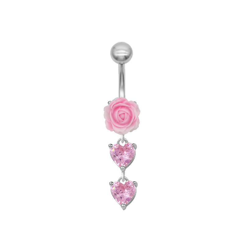 1 Piece Belly Rings Simple Style Classic Style Heart Shape Rose Bow Knot 316 Stainless Steel  Alloy Plating Inlay Resin Rhinestones Glass White Gold Plated