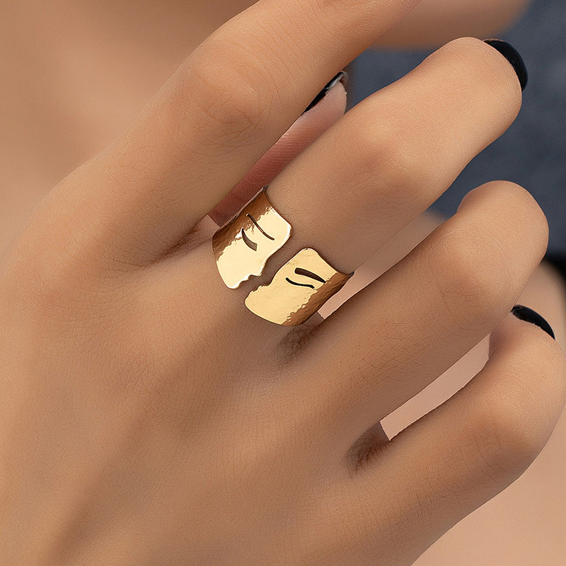 Retro Abstract Face Geometric Alloy Open Ring for Women