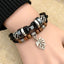 Vintage Ethnic Cross Leaf Alloy Wooden Bead Unisex Bracelet - European Retro Cowhide Handwoven Fashion