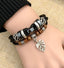 Vintage Ethnic Cross Leaf Alloy Wooden Bead Unisex Bracelet - European Retro Cowhide Handwoven Fashion