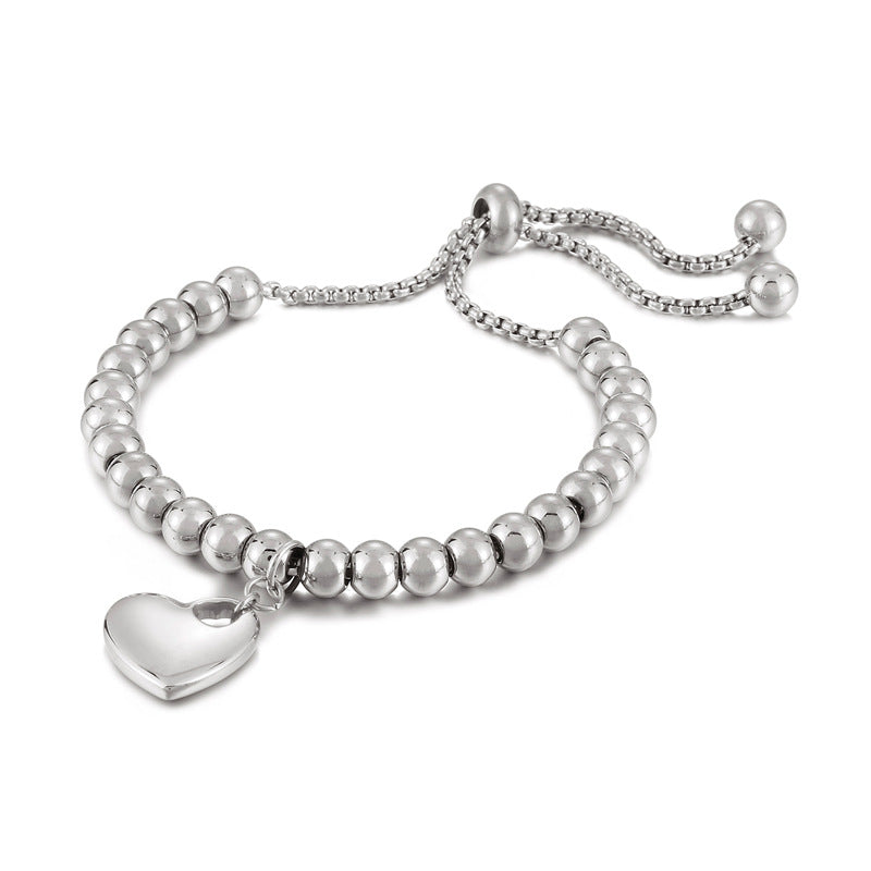 Fashion Geometric Heart Bead Adjustable Titanium Steel Bracelet