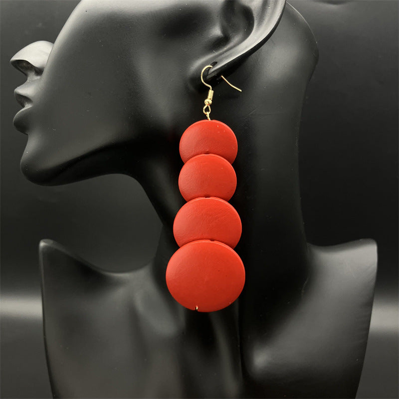 Ethnic Style Circle Wood Drop Earrings