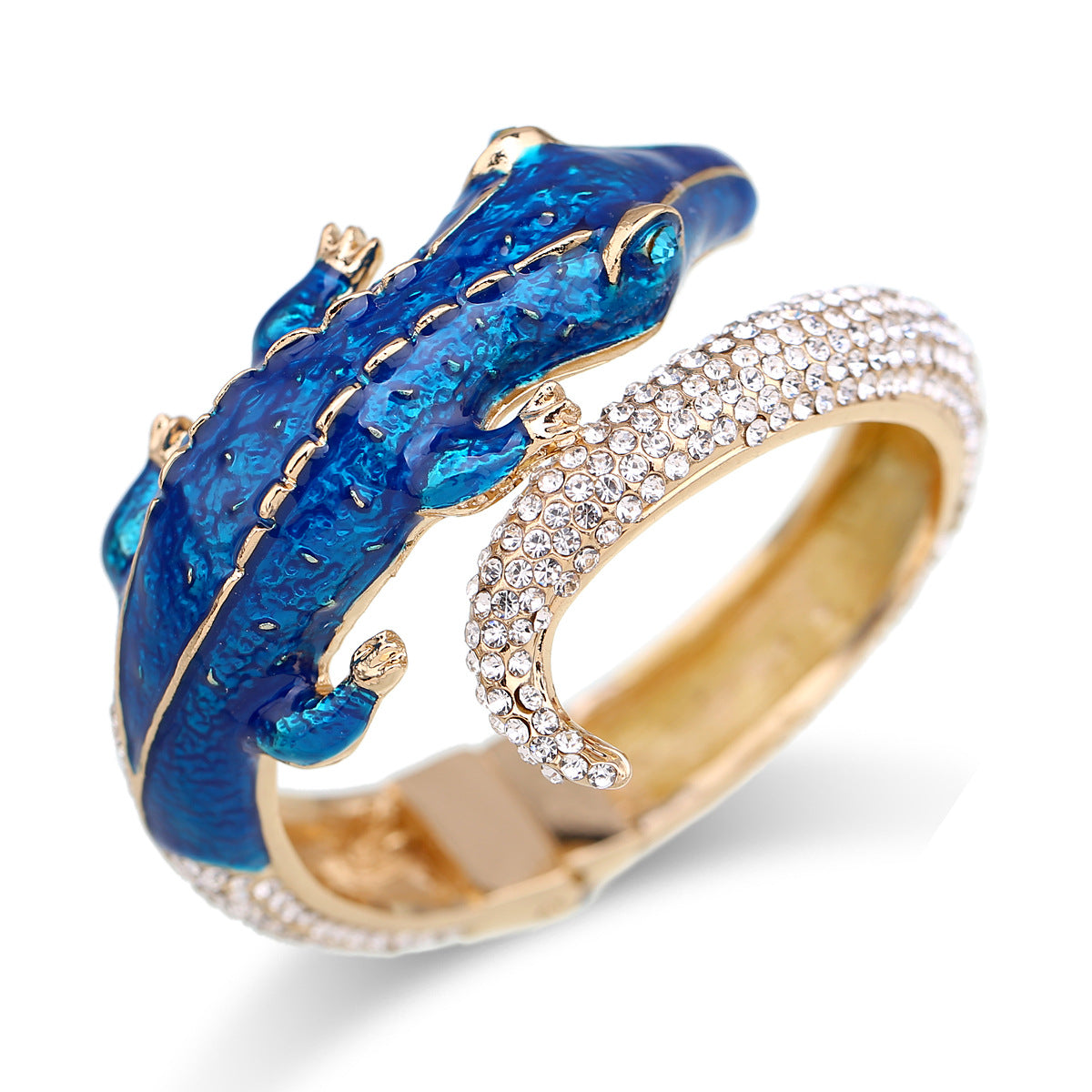 Exaggerated Crocodile Alloy Enamel Rhinestone Open Bangle