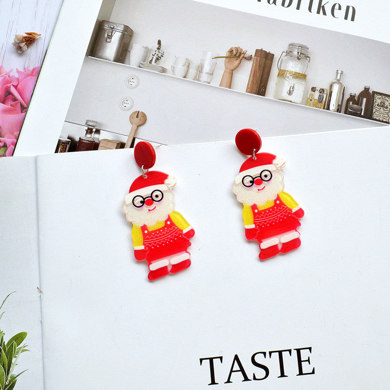 Cartoon Christmas Tree & Santa Claus Acrylic Bear House Drop Earrings for Women