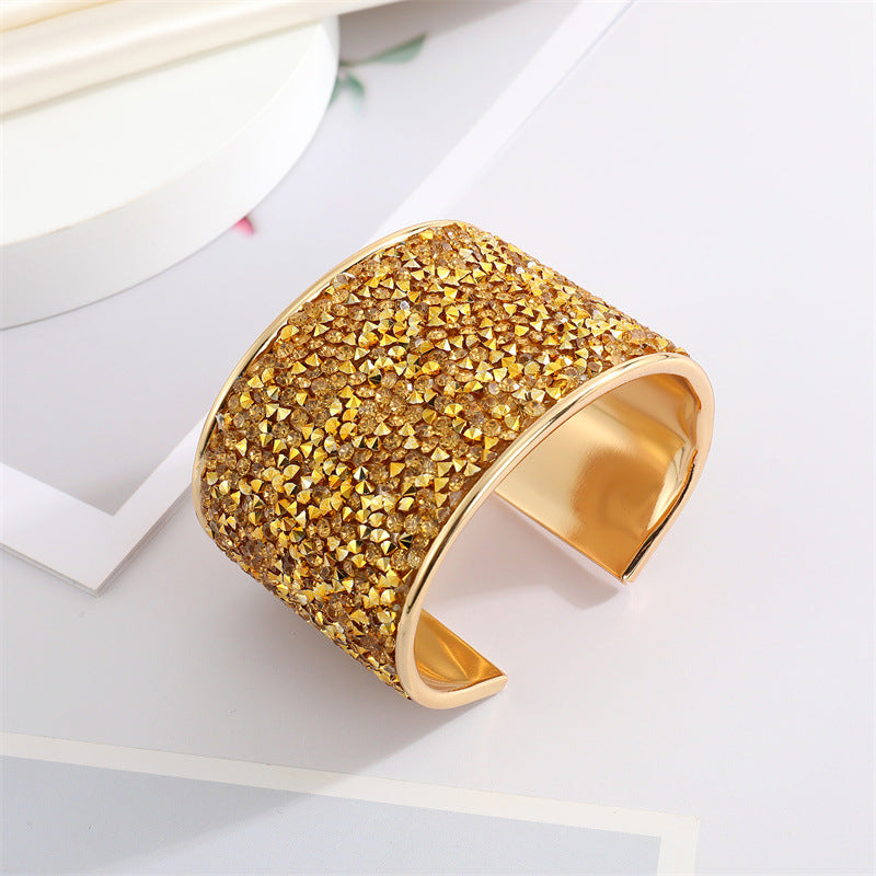 Bohemian Ethnic Colored Gravel Rhinestone Open Cuff Bracelet