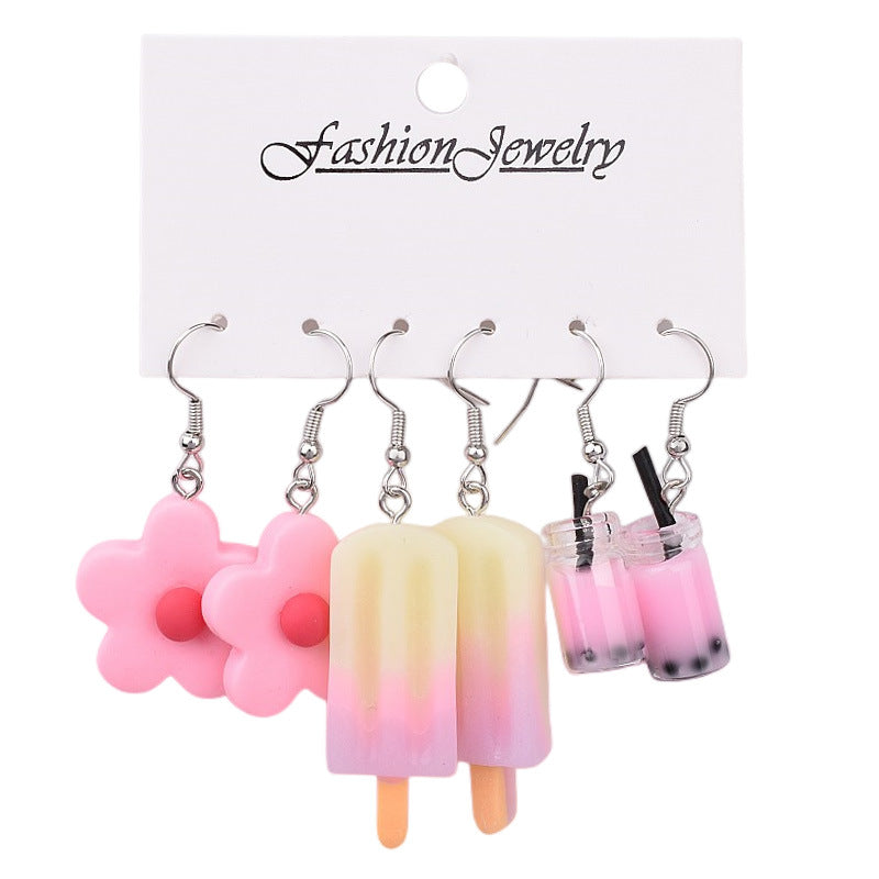 Simple Style Acrylic Fruit and Animal Drop Earrings Set