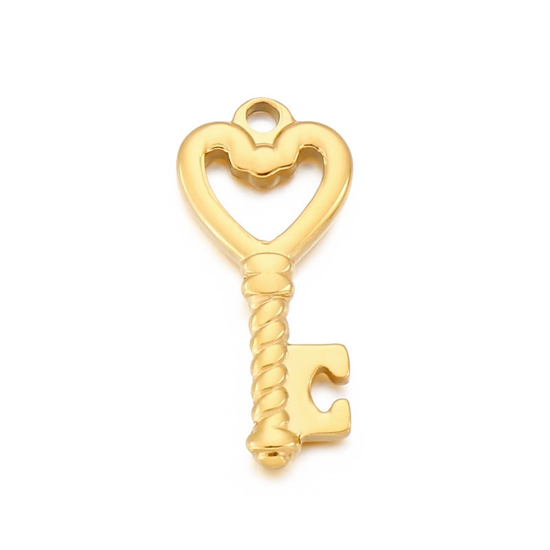 Heart Shaped Stainless Steel Key Pendant Necklace - Hollow Lock Design Jewelry Accessories