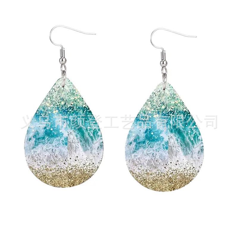 Bohemian African Style PU Leather & Acrylic Water Drop Earrings