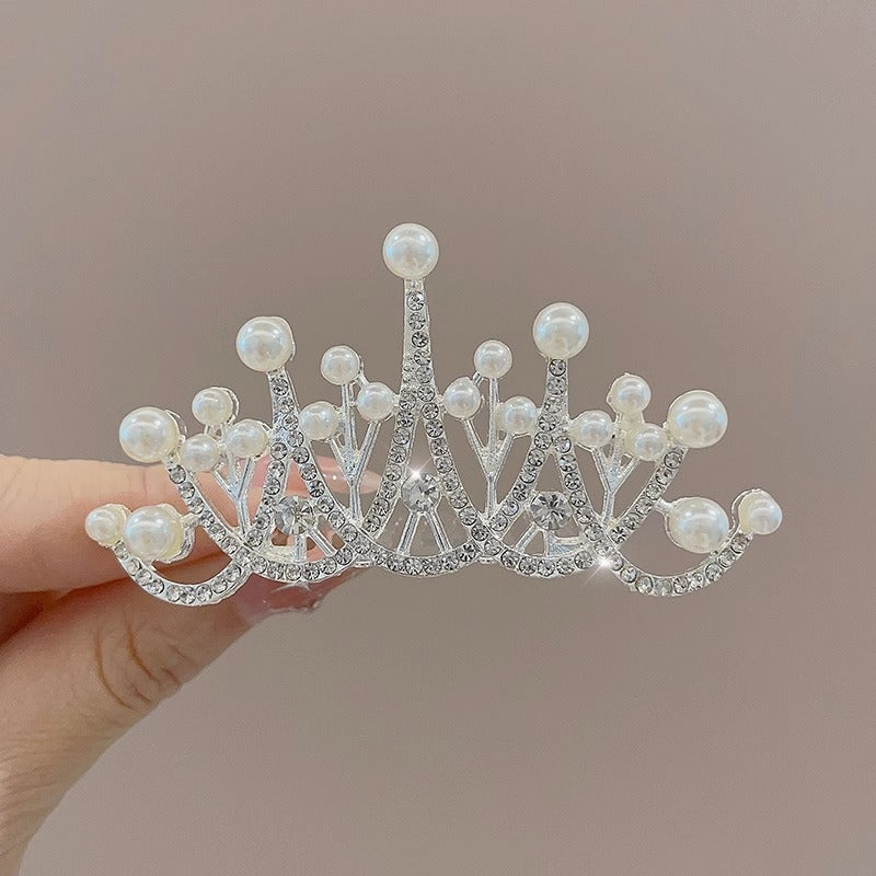 Children's Geometric Pearl Alloy Crown Hair Comb