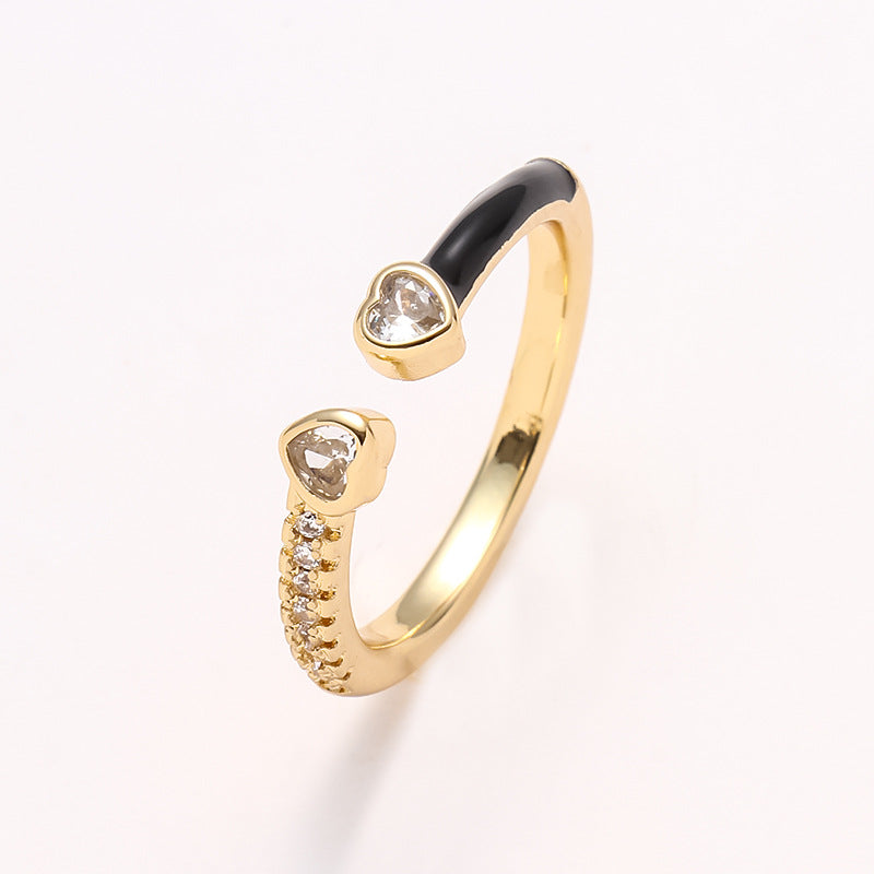 Simple Heart Shape Zircon 18K Gold Plated Open Ring - Minimalist Design Fashion Statement Ring