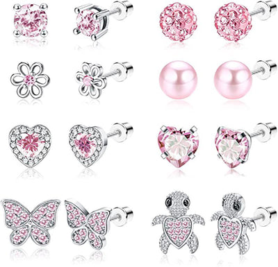 1 Set Cute Animal Heart & Butterfly Inlay Alloy Rhinestone Unicorn Cat Rainbow Shamballa Flower Earrings