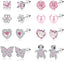 1 Set Cute Animal Heart & Butterfly Inlay Alloy Rhinestone Unicorn Cat Rainbow Shamballa Flower Earrings