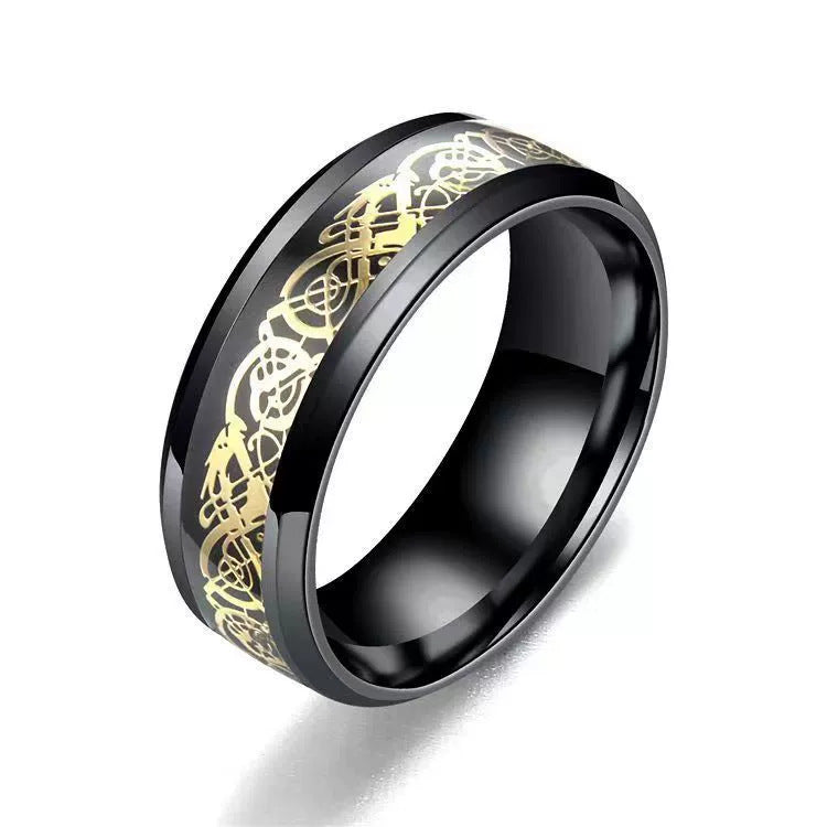 Ethnic Geometric Dragon Pattern Titanium Steel Enamel Ring