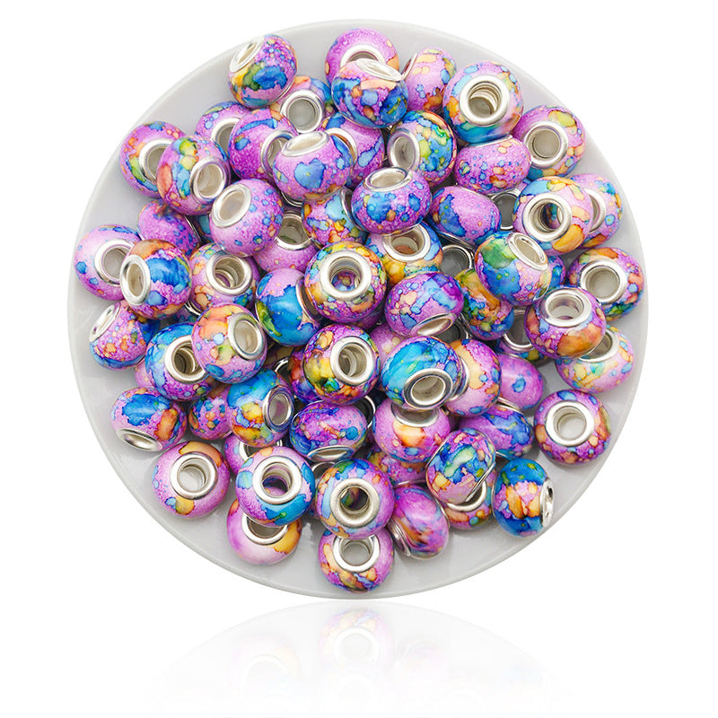 Resin Color Block Ink Painted Alloy Beads for DIY Jewelry Bracelet Making