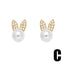 Modern Rabbit Flower Pearl Zircon 18K Gold Plated Stud Earrings