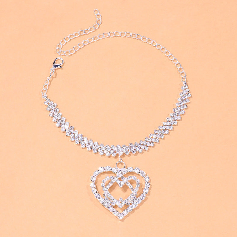 Elegant Heart Shape Copper Anklet with Rhinestone Pendant