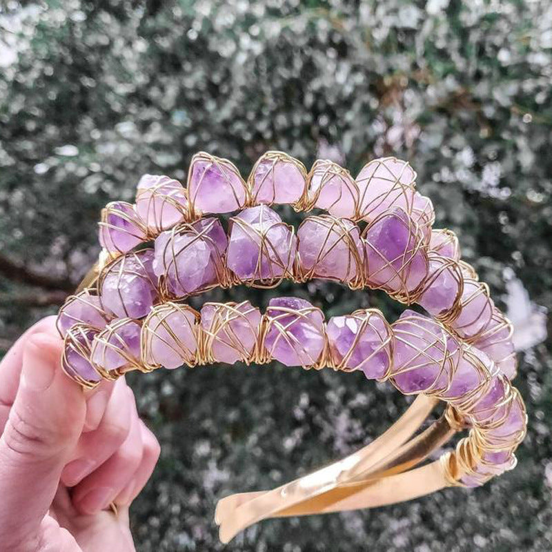 Amethyst Geometric Crystal Bridal Hair Crown Accessory