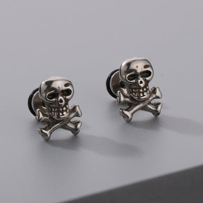 1 Pair Hip-Hop Skull Inlay 304 Stainless Steel Zircon Earrings Ear Studs