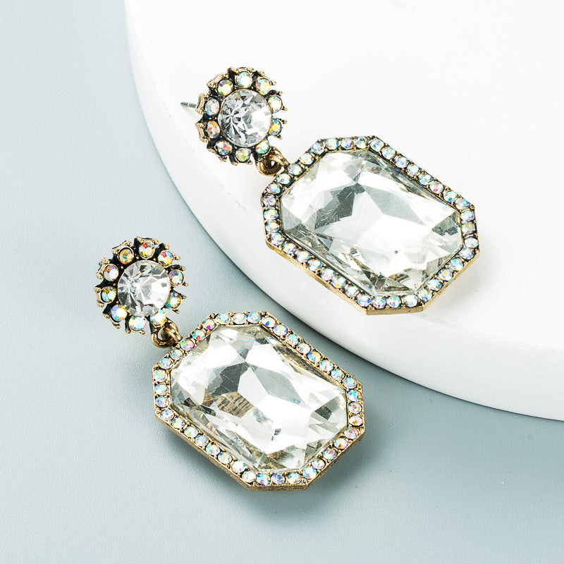 Fashion Alloy Square Diamond Geometric Long Earrings