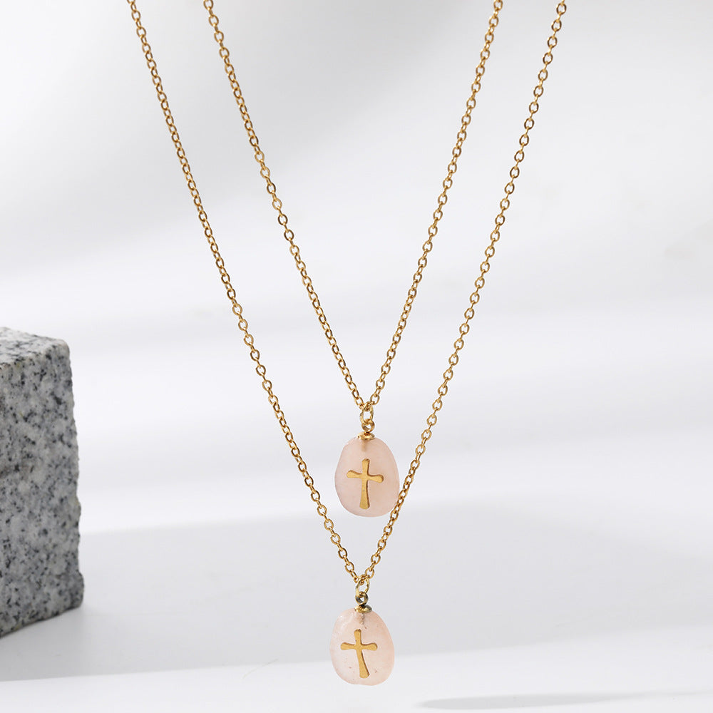 Simple Style Geometric Cross 304 Stainless Steel Wholesale Double Layer Necklaces