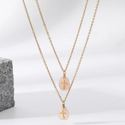 Simple Geometric Cross 18k Gold Plated Stainless Steel Multi-Layer Necklace for Women