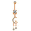 Elegant Butterfly Moon Zircon Belly Ring - Rose, White, Gold Plated Navel Jewelry