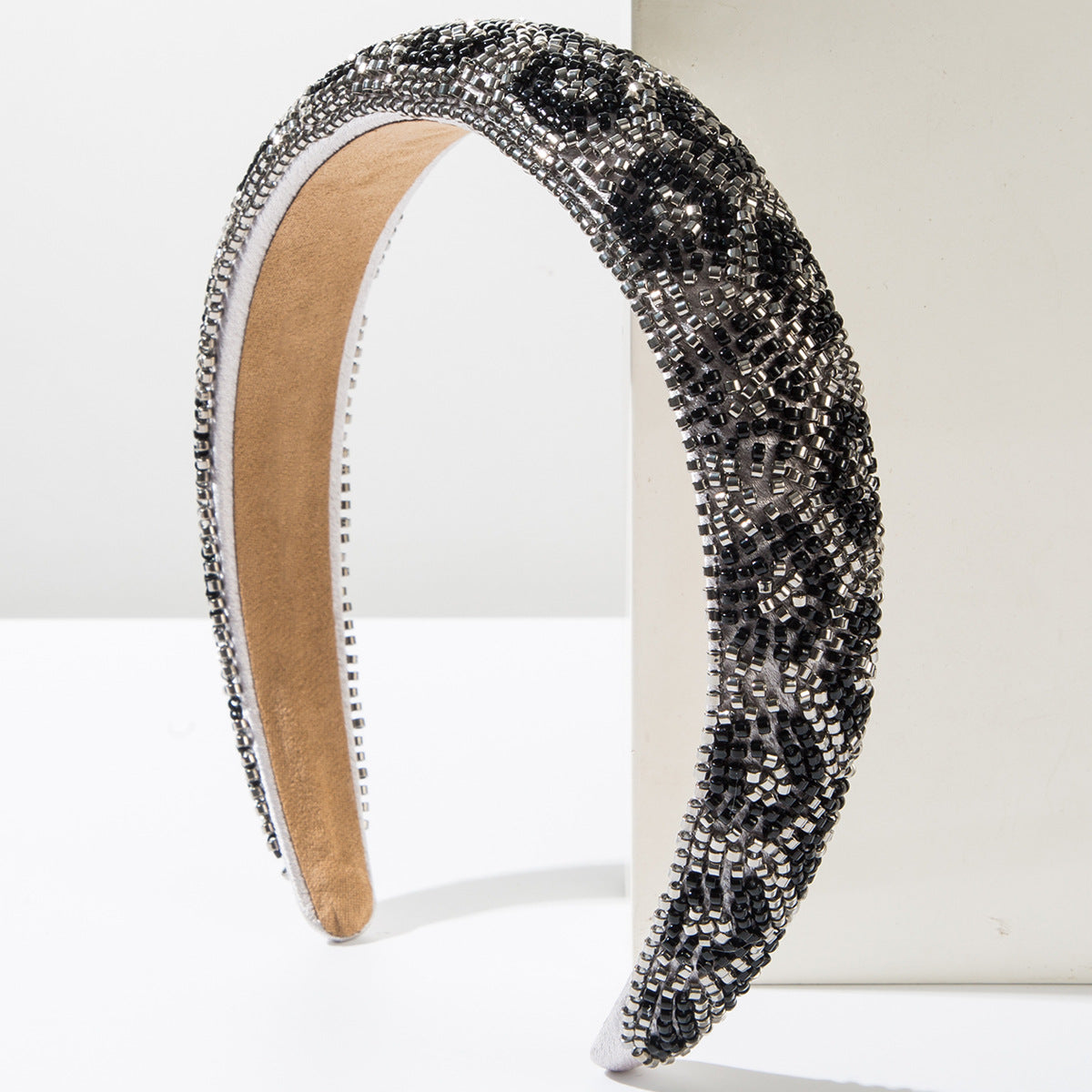 Women's Fashion Leopard Beaded Hairband - Hand-Sewn Rice Beads, Shiny Party Accessory