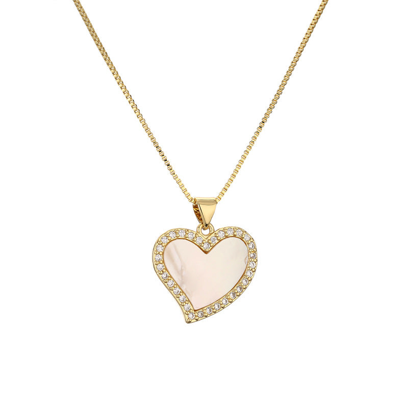 Heart Shape Shell Zircon Pendant Necklace - Minimalist Style