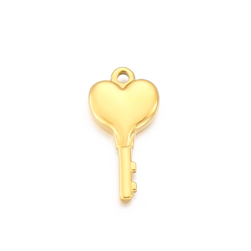 Heart Shaped Stainless Steel Key Pendant Necklace - Hollow Lock Design Jewelry Accessories