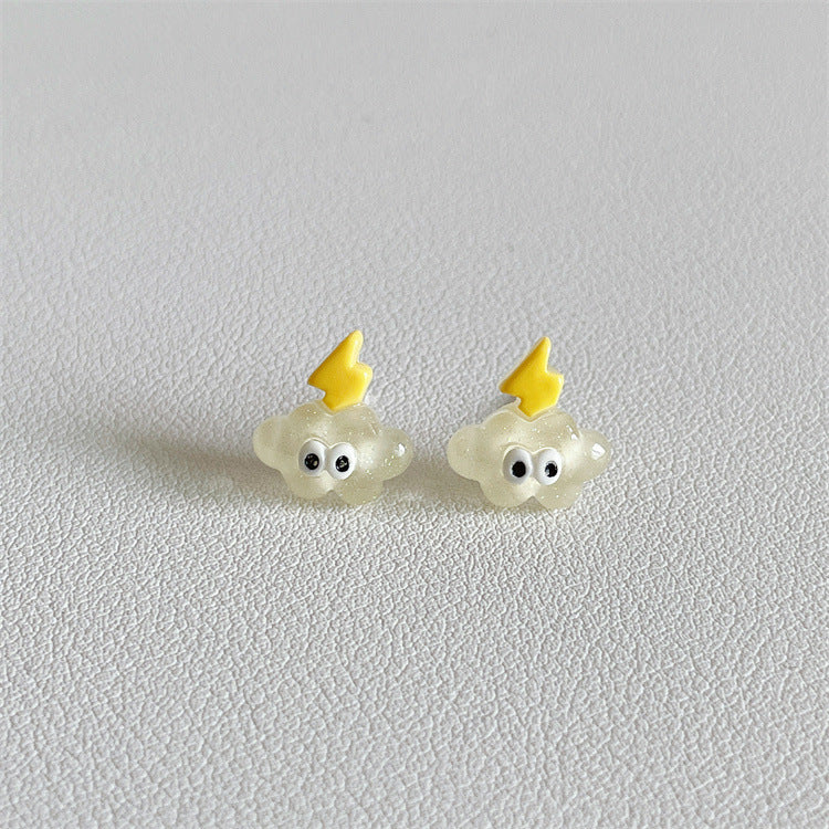 Cartoon Heart & Star Resin Epoxy 925 Silver Stud Earrings for Women