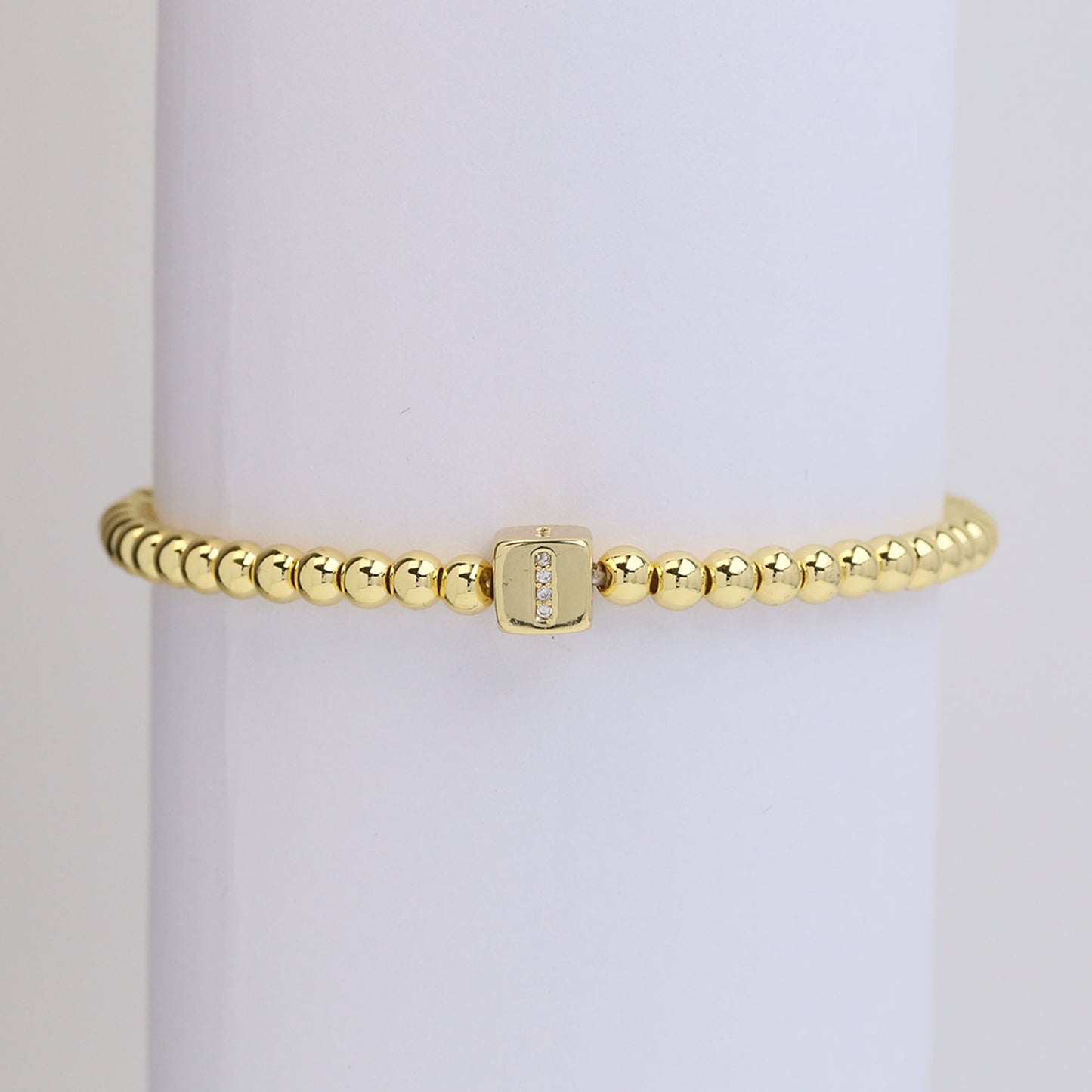 18k Gold Plated Copper Letter Zircon Beaded Stretch Bracelet