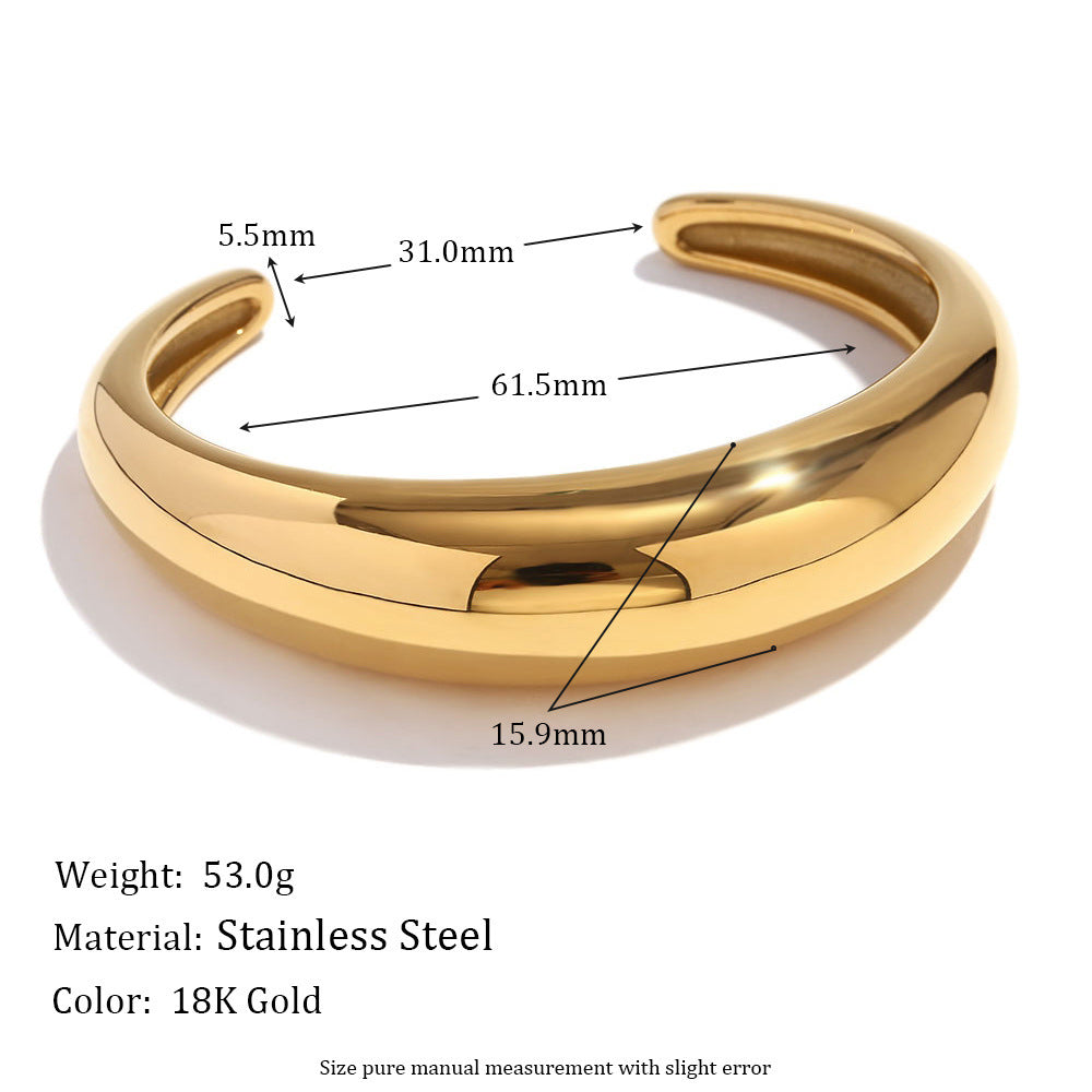 18K Gold Plated Stainless Steel Bamboo Open Bangle Bracelet for Women