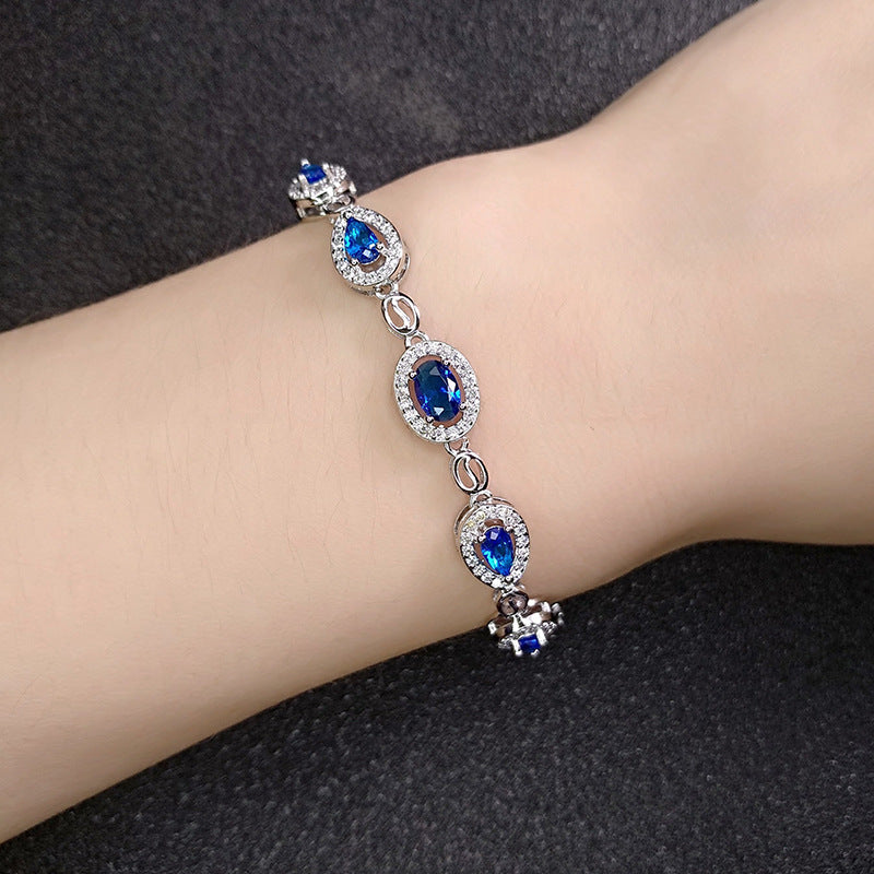 Emerald Sapphire Platinum Plated Copper Bracelet for Women