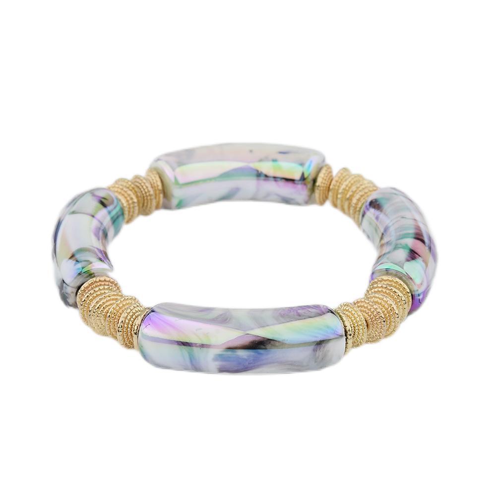 Geometric Metal Bangle with Colorful Beads Bracelet