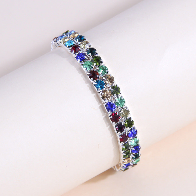 Shiny Rhinestone Inlay Ferroalloy Women's Elastic Crystal Bracelet