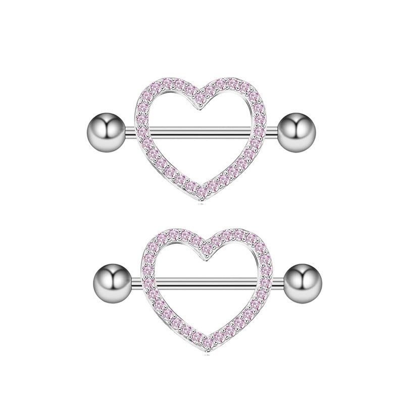 1 Piece Heart Shaped Zirconia Belly Rings Stainless Steel Inlay Rhinestones Pink Fashion Piercing Jewelry