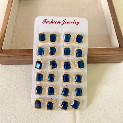 12-Piece Set Retro Square Inlay Copper Zircon Stud Earrings